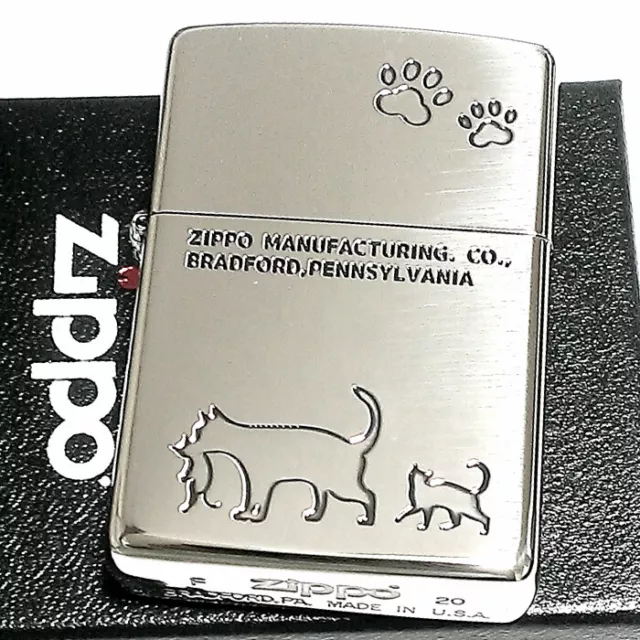 Zippo Oil Lighter Cat Kitten Design Footprints Silver Etching Regular Case Japan