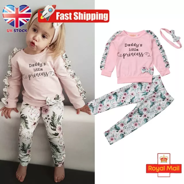 Newborn Kid Baby Girl Clothes Tops Pants Headband Infant Outfits Sets Tracksuit