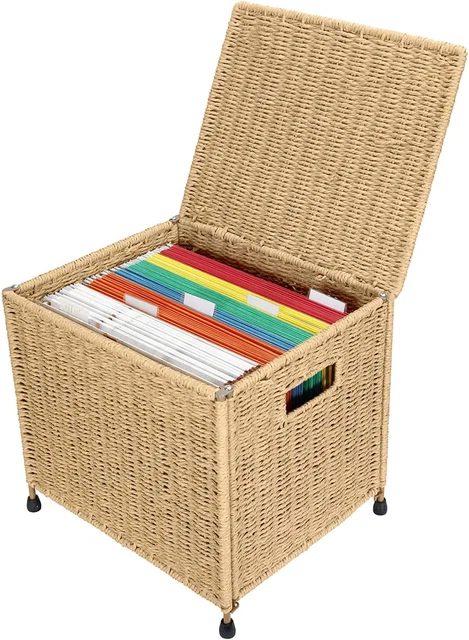 Seagrass File Storage Box Organizer | Collapsible Letter Size Hanging File Box O