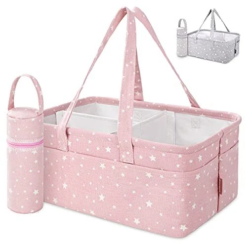 Baby Diaper Caddy Organizer - Baby Shower Basket | Large Nursery Storage Pink