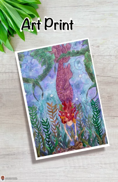 Print by Hannah Penlington, mermaid hunter, children art, fantasy story painting