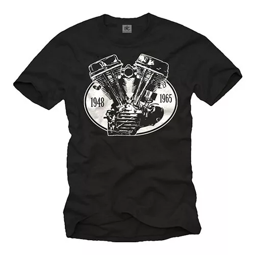 Custom Biker Herren T-Shirt mit Panhead Chopper Motor - Männer Motorrad Shirt