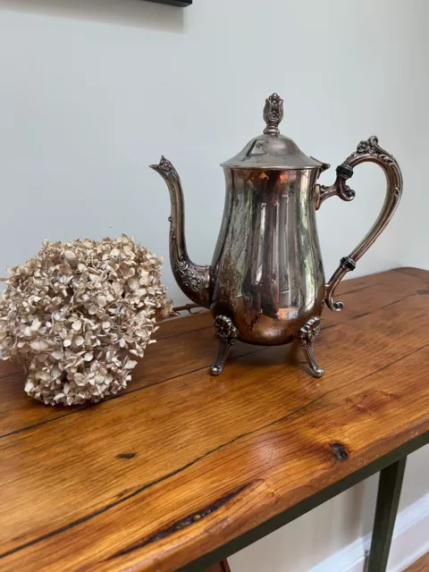 Vintage Silver-plate Polished Footed Teapot/Coffee Pot with Hinged Lid