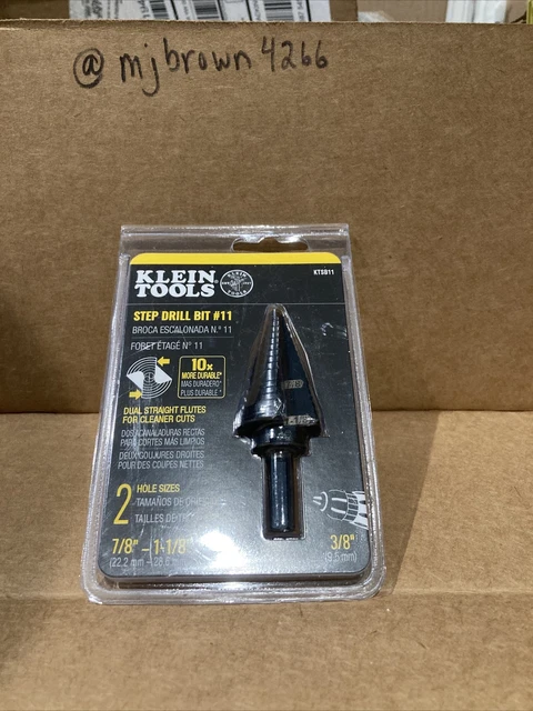 Klein Tools KTSB11 Double Fluted Step Drill Bit #11,  7/8” - 1-1/8”