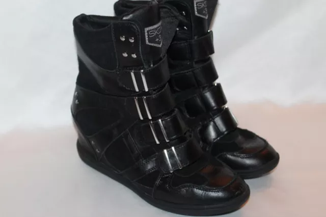 SKECHERS SKCH+3 Black Suede & Leather Hidden Wedge Hi High Top Sneakers Shoes 9