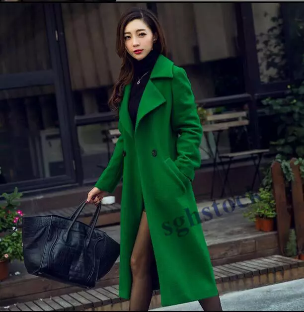 Ladies Long Lapel Cashmere Fall Trench Wool Slim Winter Coat Jacket Outwear New