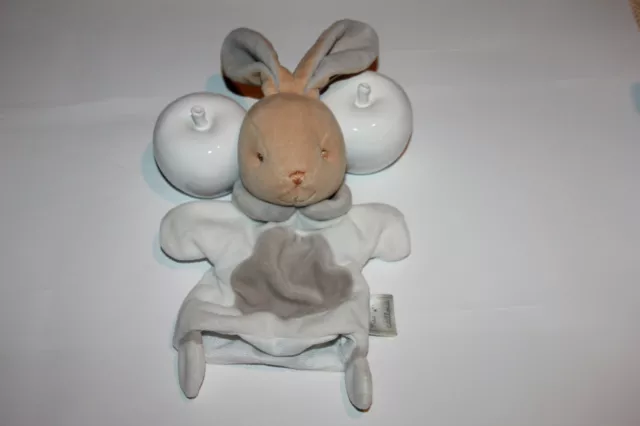 Doudou Mes Petits Cailloux Lapin Marionnette Blanc Beige  Gris Comme Neuf