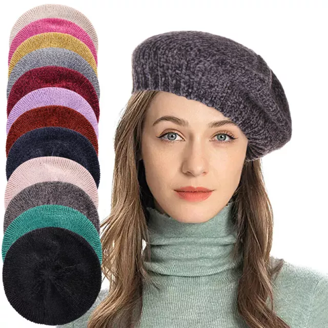 Moda Donna Basco Berretto Inverno Maglia Uncinetto Slouchy Largo da Sci