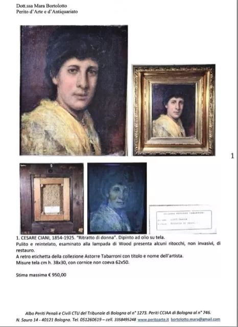 quadro olio su tela fine '800 - Ritratto di donna - Cesare Ciani (1854-1925)
