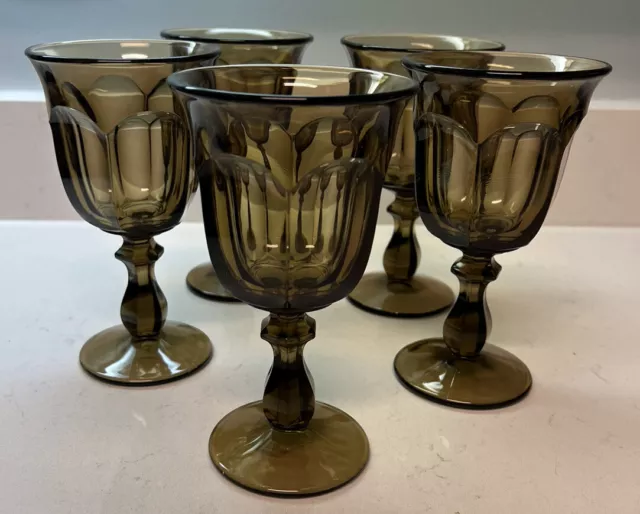 Set 5 Water Goblets by Imperial Glass Ohio Old Williamsburg Nut Brown 6.5" VTG