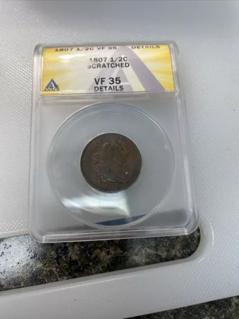1807 draped bust half cent ANACS VF 35 details