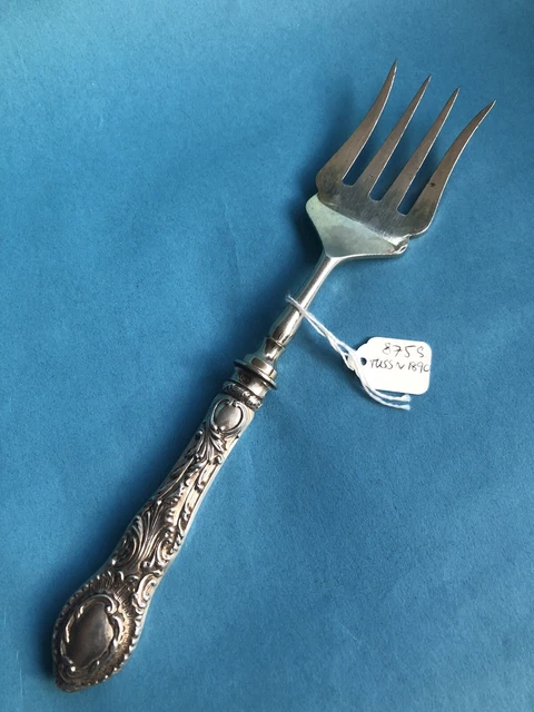 RARITÄT: Russische 84 (875) Silber Fisch Vorlegegabel, 26 cm, Jugendstil, ~1890