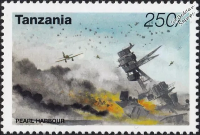 WWII 1941 Pearl Harbor IJN Aircraft Attack USS Arizona Stamp (1995 Tanzania)