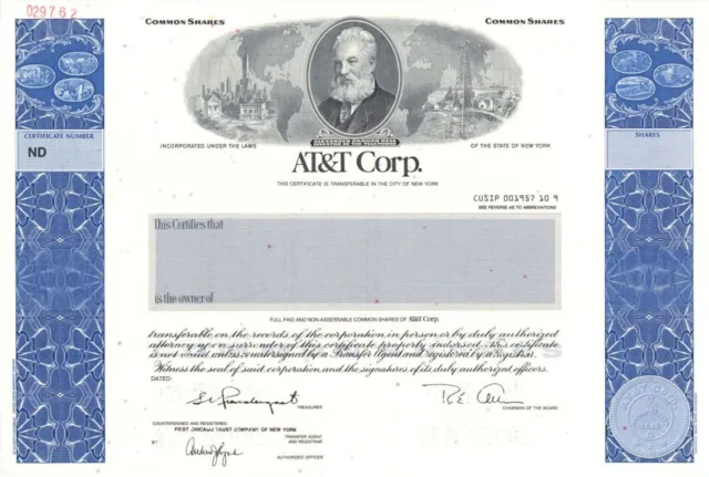 American Telephone and Telegraph Co. (AT&T Corp.) - Specimen Stock Certificate -