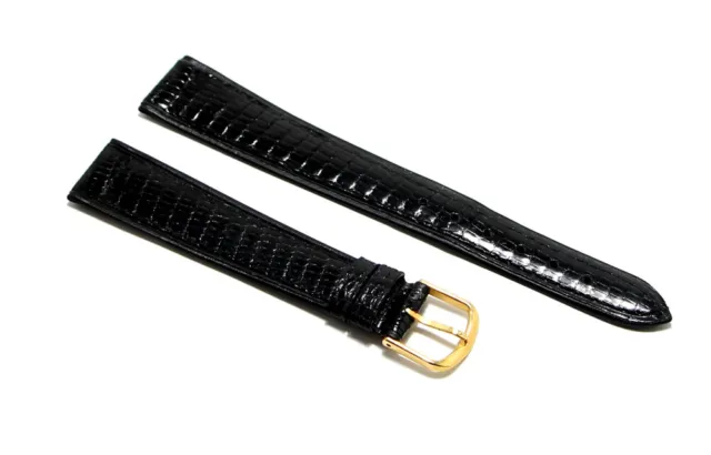 Cinturino per orologio Vintage in VERA PELLE DI LUCERTOLA piatto nero 20mm