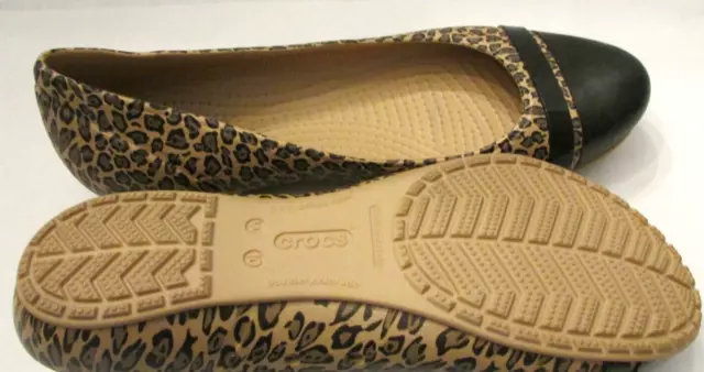 Crocs Leopard Print Black Toe Cap Flats Women's 10 W NEW 3