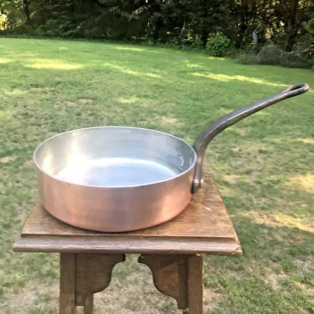 3mm 8.75 " French Hammered Copper Saute Pan Very Good Tin Approx. 5.4Lbs