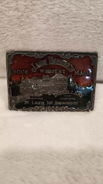 Jack Daniels Brass & Two Color Enamel Belt Buckle - St Louis Expo 1904