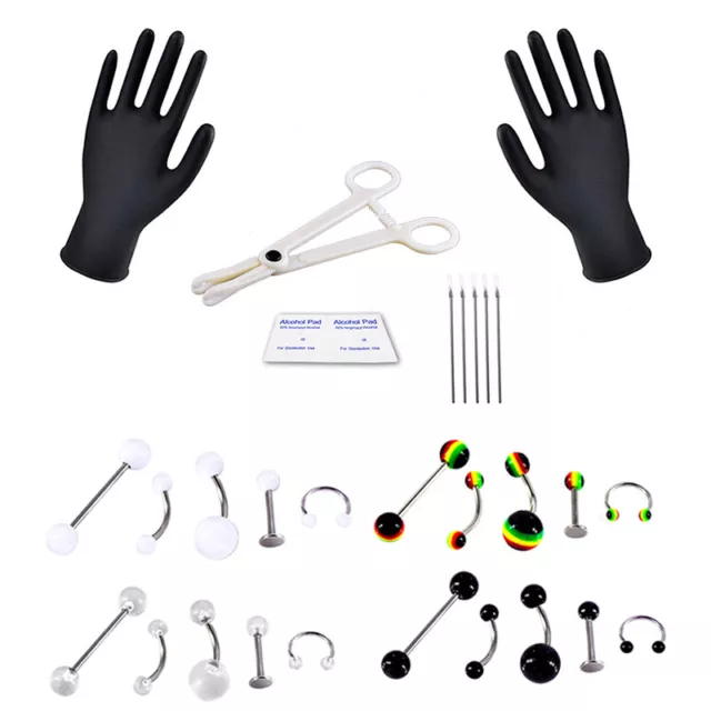 Professional Body Piercing Jewelry Tool Kit Belly Nose Navel Nipple Needles R~m'