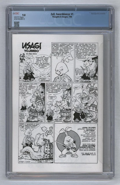 Zell Sworddancer #1 Early Usagi Yojimbo On Back Thoughts & Images 1986 CGC 9.8 2