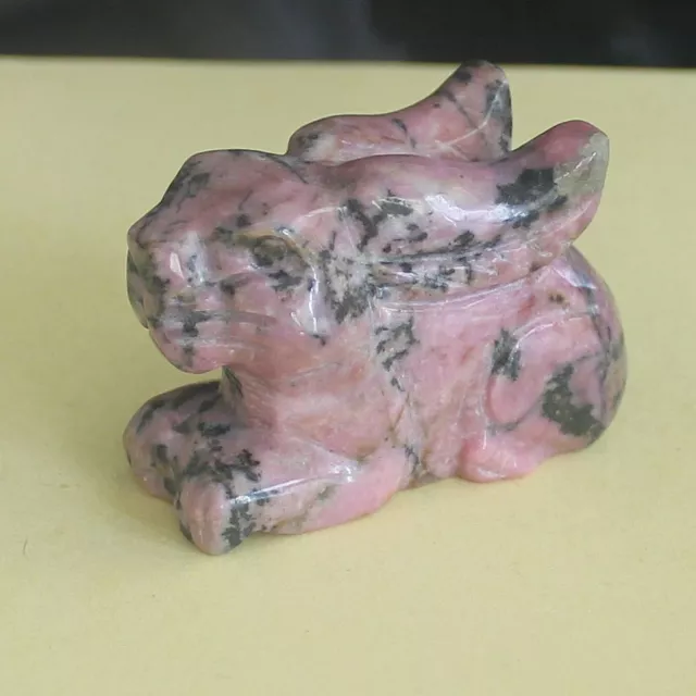 Carved Gemstone Crystal rhodonite Rabbit Bunny Figurine Animal Carving 2''