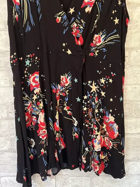 Free People Tunic Top Black Foral Womens Back To Basics Wrap Blouse Size Large 2