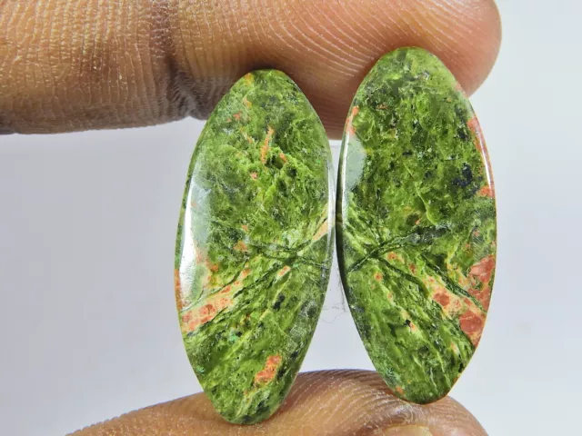 11X26X03 MM NATURAL UNAKITE MATCHED PAIR OVAL CABOCHON LOOSE GEMSTONE 21Cts. v47