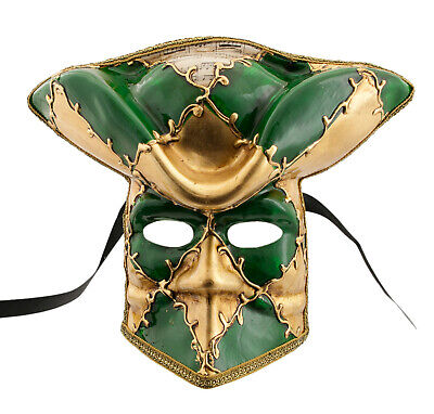 Mask Casanova from Venice Bauta Green Carnival Venetian Authentic V45 864