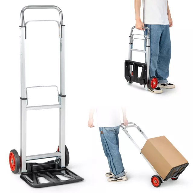 Folding Hand Truck Aluminum Dolly Cart w/ All-Terrain Wheels & Telescopic Handle