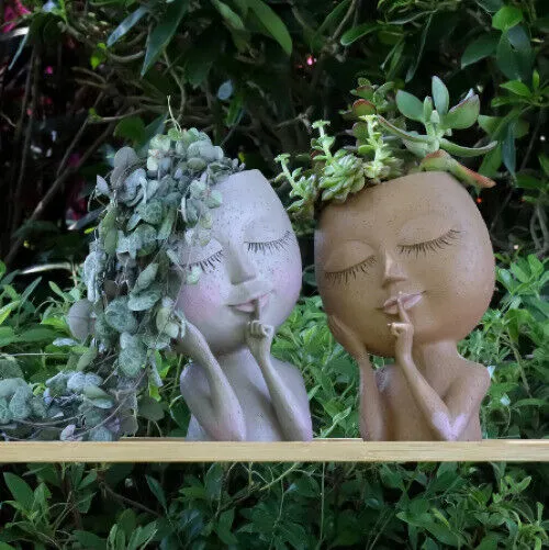 Face Flower Planters Pots Resin Head Planter Succulent Pot Indoor Outdoor-Garden