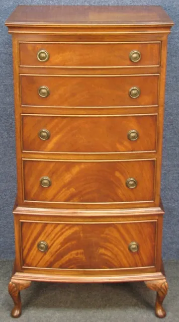 Reprodux Bevan Funnell Chest Of 5 Drawers Flame Mahogany Bowed Front Tall Narrow