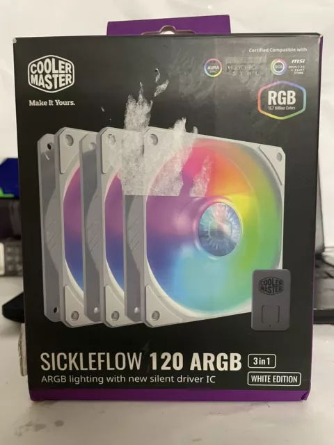 Cooler Master SickleFlow 120 ARGB 3-in-1 White Edition Fans 3 Pack - (Untested)