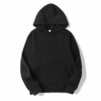 Adults Pullover Hoodies Plain Fleece Sweatshirt Hooded Jumper Black Size M - 2Xl