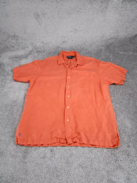 Vintage Polo Ralph Lauren Shirt Mens L Caldwell Silk Linen Blend Orange Solid