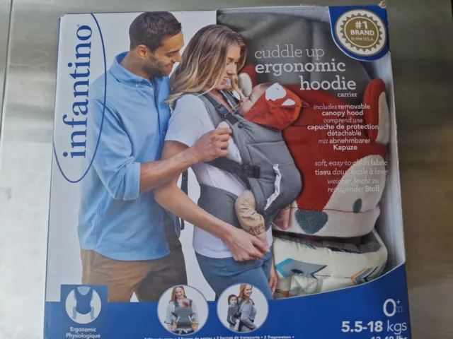 INFANTINO CUDDLE UP ERGONOMIC HOODIE BABY CARRIER 5.5-18kg 12/40 lbs 0+ fox New