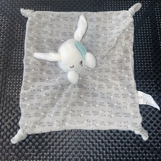 Ca6 Doudou Plat Carré Siplec Lapin Gris Bleu Blanc Cocard 4 Noeud 30/30Cm Neuf