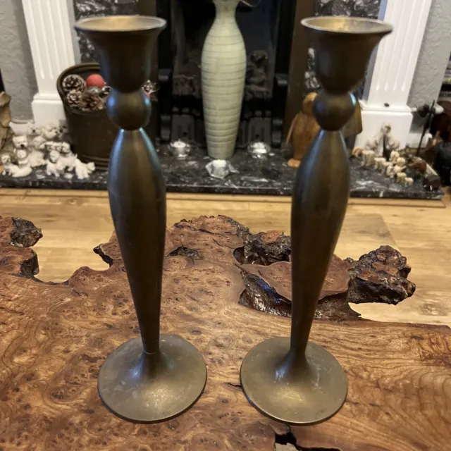 Vintage Pair Solid Brass Candlesticks 28cm Tall 750g Original Patina