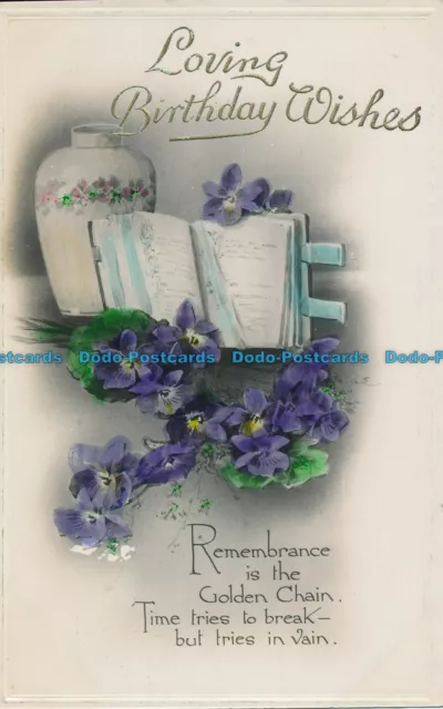 R067212 Greeting Postcard. Loving Birthday Wishes. Book and Flowers. Birn Brothe