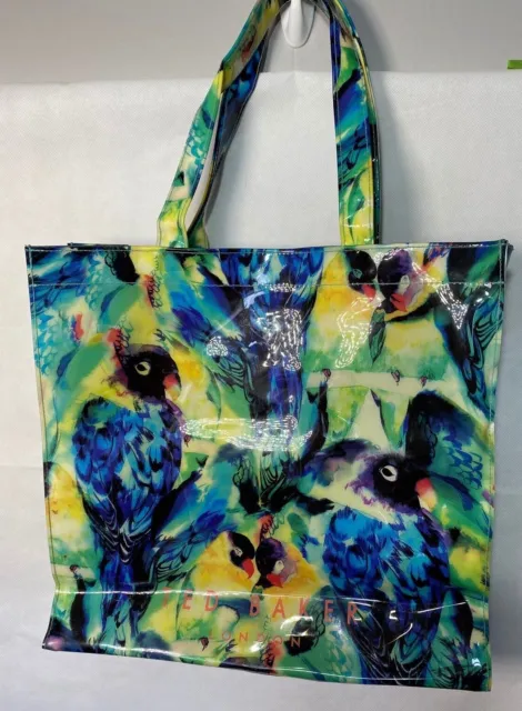 Ted Baker large PVC green blue parrot bird top handle tote shopper bag