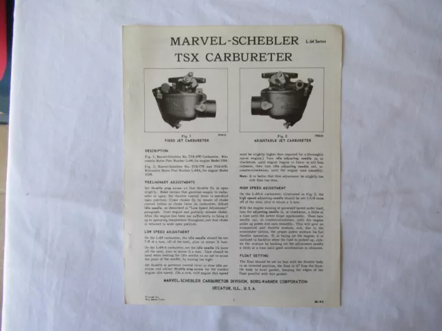 Marvel-Schebler TSX L-64 Carburetor instructions & parts list  Wisconsin engine