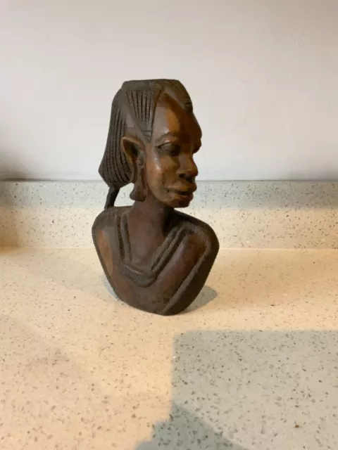 Vintage Wooden Hand Carved African Head Bust of a woman Folk Art