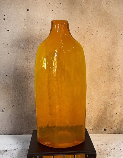 Vtg Art Glass Orange Bullicante Crackle Bubble Encased Vase Bottle Mid century