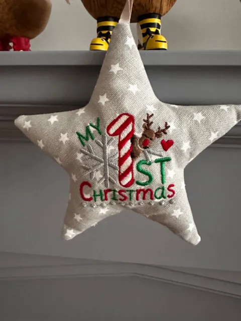 Handmade Embroidered Personalised Star Christmas Decoration - My 1st Christmas