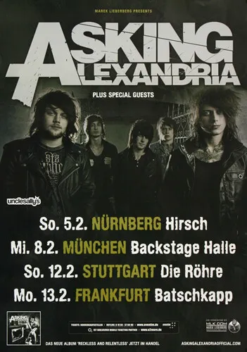 Asking Alexandria - Run Free Part 2, Tour 2012 | Konzertplakat | Poster