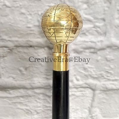 Brass Head Handle Walking Stick Black Wooden Designer Inlaid Cane Gift New style