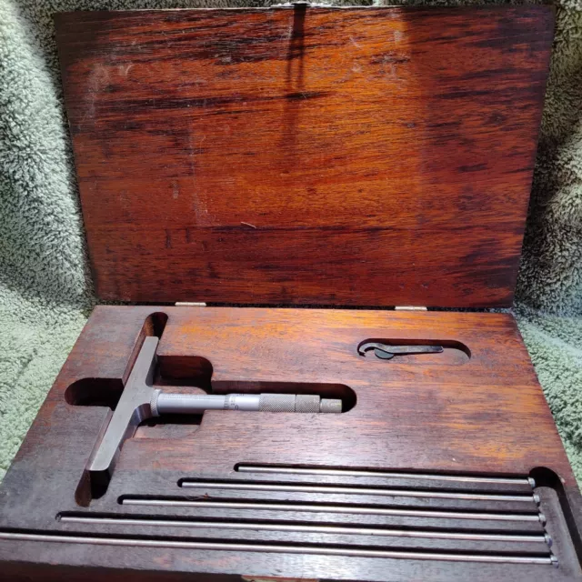 LUFKIN 514 0-6” DEPTH MICROMETER SET In Wood Case Machinist Tool Maker Box