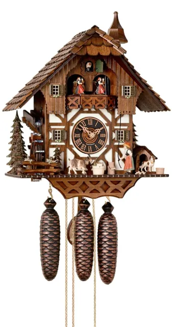 Cuckoo Clock Black forest house, turning mill-wheel HO 86294T NEW