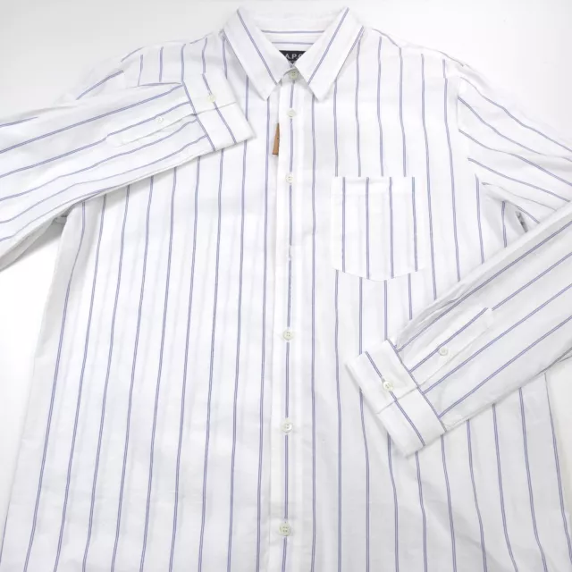 $230 APC Chemise Clement White Cotton Striped Button Down Shirt Mens Size Medium 3