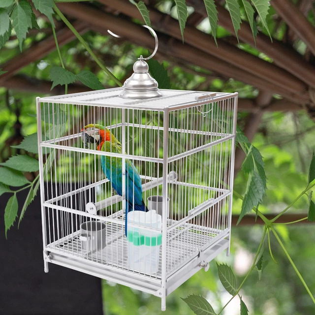 Stainless Steel Cockatiel Cage Drawer Type Square Bird Cage Set w/2 Food Bowls