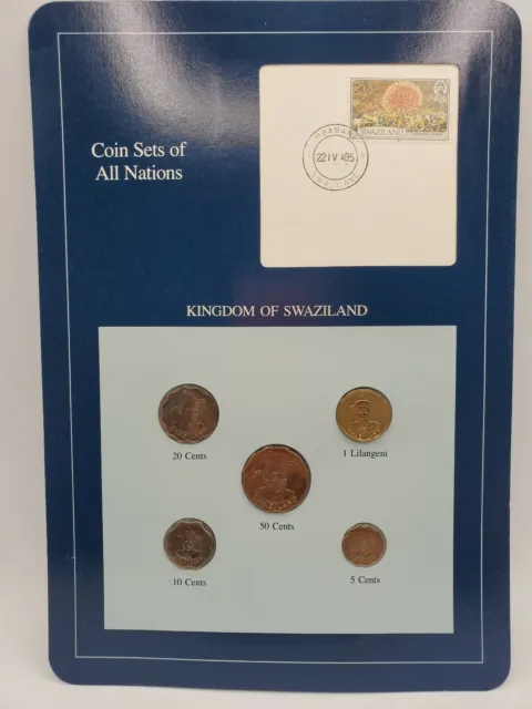 Coin Sets of All Nations Swaziland 5 Coins Stamp and Info Card 1975 - 1986